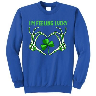 Im Feeling Lucky St Patricks Day Skeleton Hand Shamrock Cool Gift Tall Sweatshirt