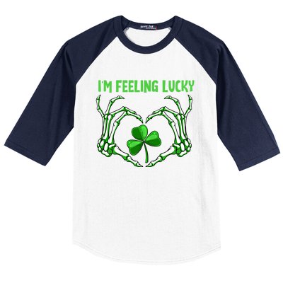 Im Feeling Lucky St Patricks Day Skeleton Hand Shamrock Cool Gift Baseball Sleeve Shirt