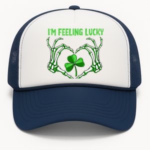 Im Feeling Lucky St Patricks Day Skeleton Hand Shamrock Cool Gift Trucker Hat