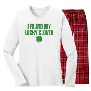 I Found My Lucky Clover St Patricks Day Women's Long Sleeve Flannel Pajama Set 