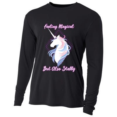 I Feel Magical But Also Stabby Funny Unicorn Gift Cooling Performance Long Sleeve Crew