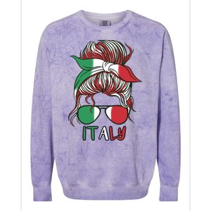 Italy Flag Messy Bun Italian Colorblast Crewneck Sweatshirt