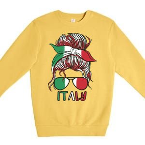 Italy Flag Messy Bun Italian Premium Crewneck Sweatshirt