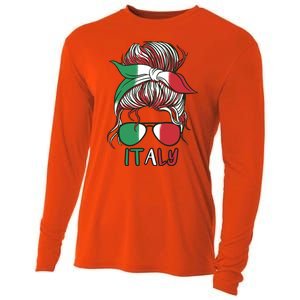 Italy Flag Messy Bun Italian Cooling Performance Long Sleeve Crew