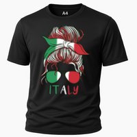 Italy Flag Messy Bun Italian Cooling Performance Crew T-Shirt
