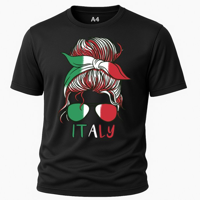 Italy Flag Messy Bun Italian Cooling Performance Crew T-Shirt