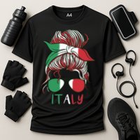 Italy Flag Messy Bun Italian Cooling Performance Crew T-Shirt