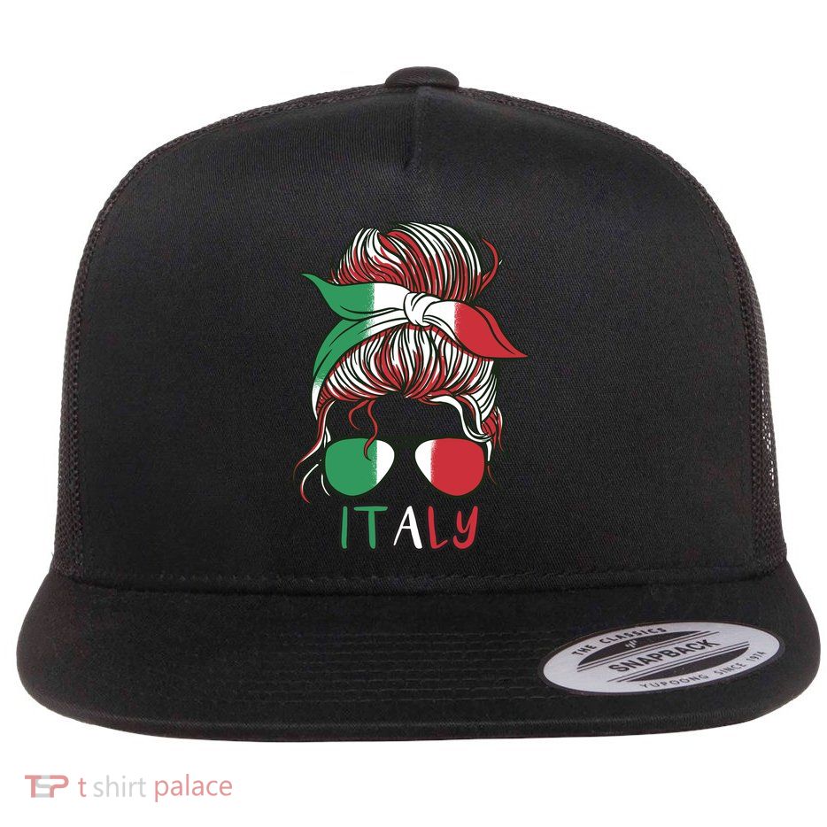 Italy Flag Messy Bun Italian Flat Bill Trucker Hat