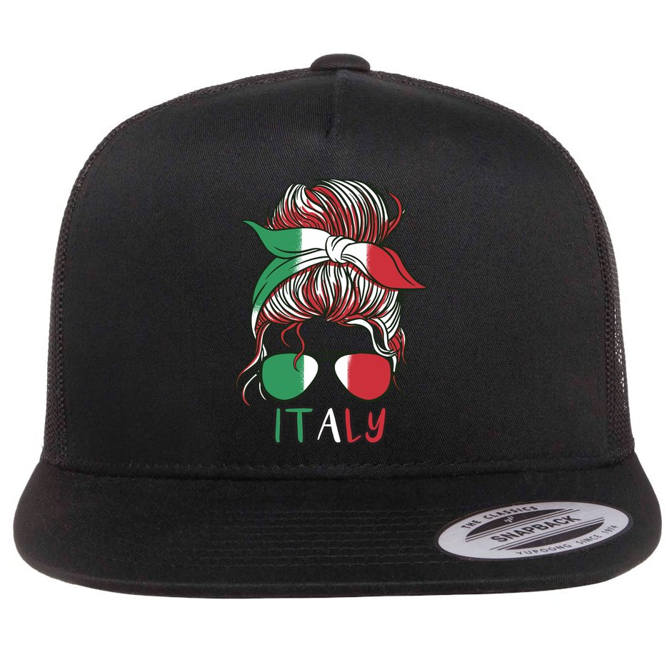 Italy Flag Messy Bun Italian Flat Bill Trucker Hat
