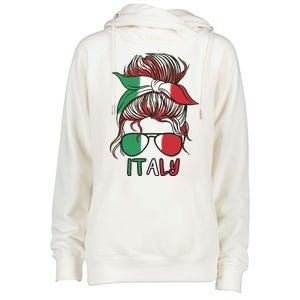 Italy Flag Messy Bun Italian Womens Funnel Neck Pullover Hood