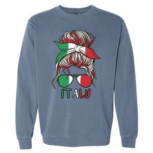 Italy Flag Messy Bun Italian Garment-Dyed Sweatshirt