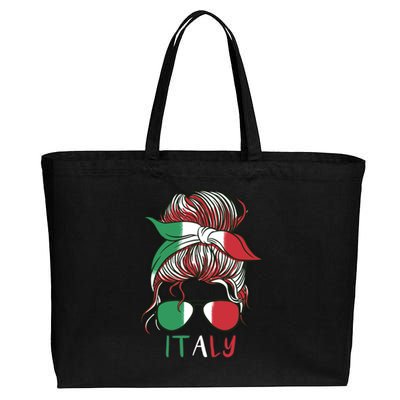 Italy Flag Messy Bun Italian Cotton Canvas Jumbo Tote