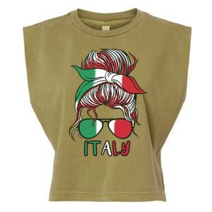 Italy Flag Messy Bun Italian Garment-Dyed Women's Muscle Tee