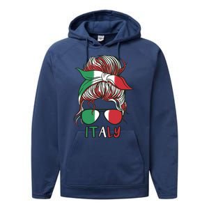 Italy Flag Messy Bun Italian Performance Fleece Hoodie