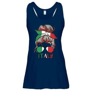 Italy Flag Messy Bun Italian Ladies Essential Flowy Tank