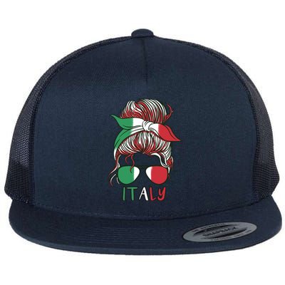 Italy Flag Messy Bun Italian Flat Bill Trucker Hat