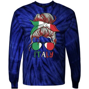 Italy Flag Messy Bun Italian Tie-Dye Long Sleeve Shirt