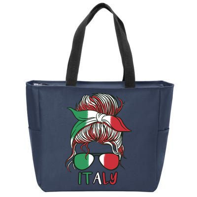 Italy Flag Messy Bun Italian Zip Tote Bag