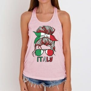 Italy Flag Messy Bun Italian Women's Knotted Racerback Tank