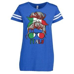 Italy Flag Messy Bun Italian Enza Ladies Jersey Football T-Shirt