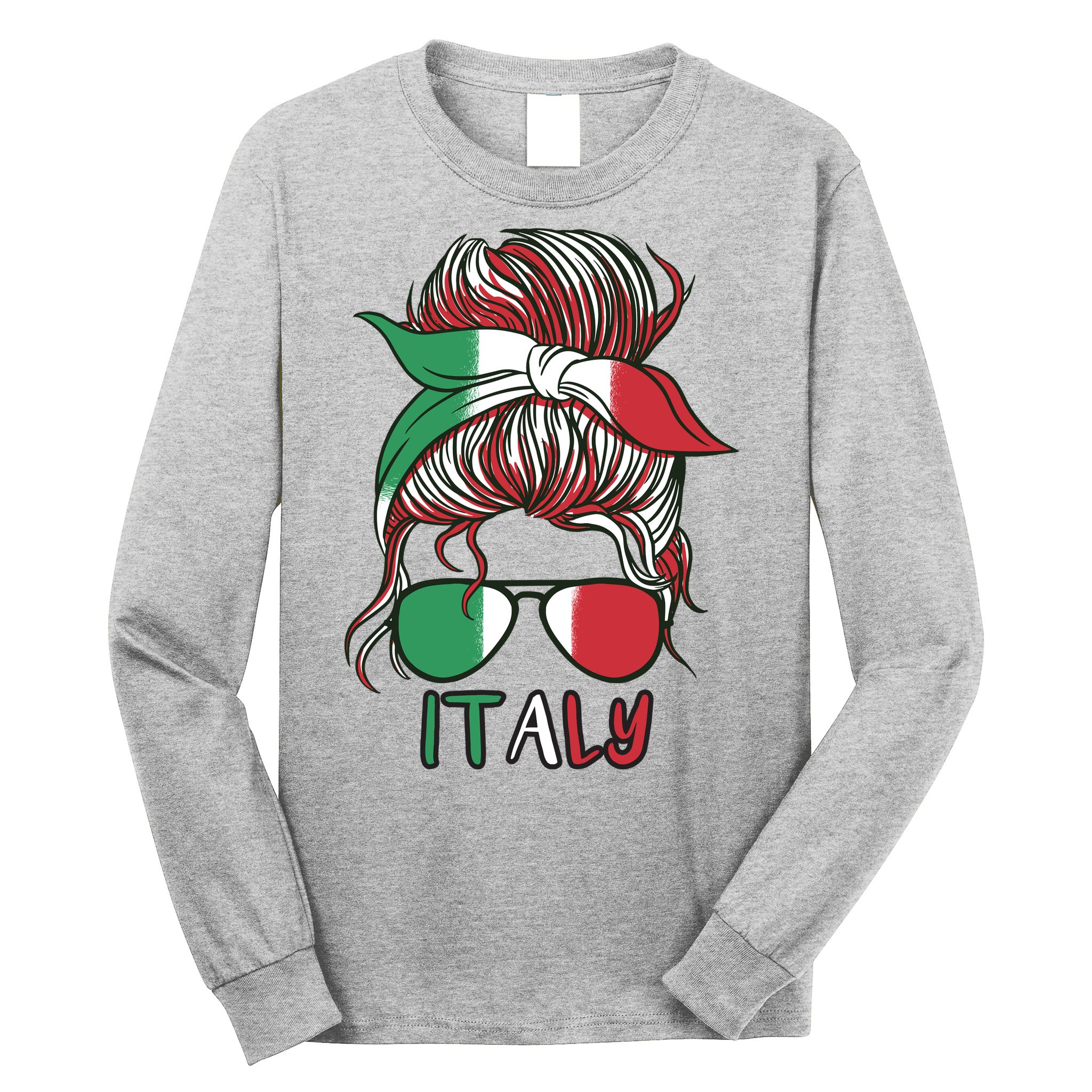 Italy Flag Messy Bun Italian Long Sleeve Shirt