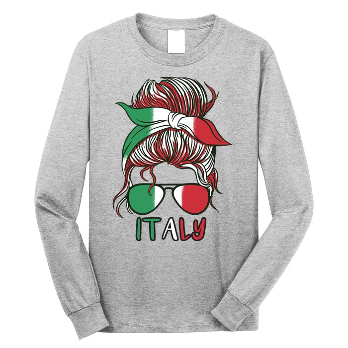 Italy Flag Messy Bun Italian Long Sleeve Shirt