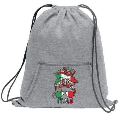 Italy Flag Messy Bun Italian Sweatshirt Cinch Pack Bag