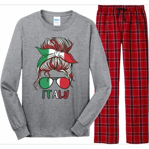 Italy Flag Messy Bun Italian Long Sleeve Pajama Set