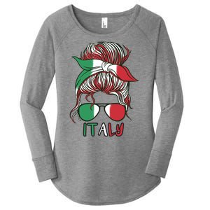 Italy Flag Messy Bun Italian Women's Perfect Tri Tunic Long Sleeve Shirt