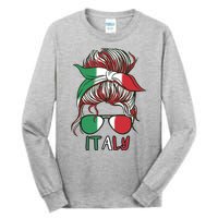 Italy Flag Messy Bun Italian Tall Long Sleeve T-Shirt