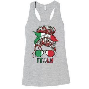 Italy Flag Messy Bun Italian Women's Racerback Tank