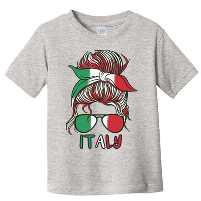 Italy Flag Messy Bun Italian Toddler T-Shirt