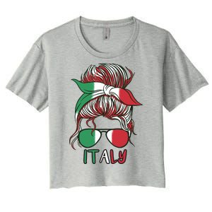 Italy Flag Messy Bun Italian Women's Crop Top Tee