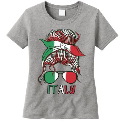 Italy Flag Messy Bun Italian Womens T-Shirt