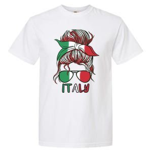 Italy Flag Messy Bun Italian Garment-Dyed Heavyweight T-Shirt