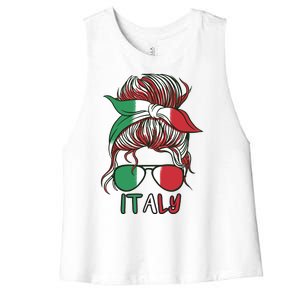 Italy Flag Messy Bun Italian Women's Racerback Cropped Tank