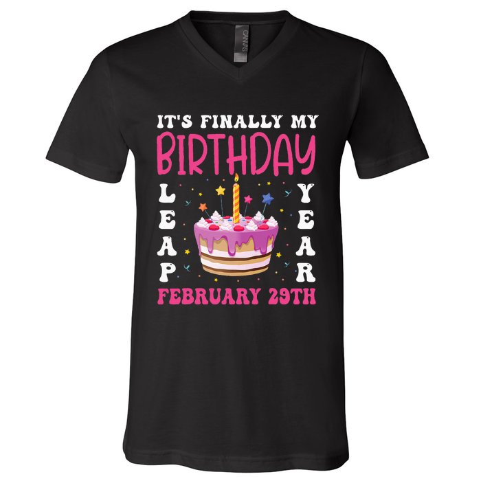 It's Finally My Birthday Leap Year 2024 Birthday Leap Day V-Neck T-Shirt