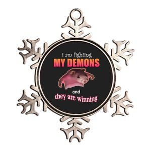 Im Fighting My Demons And They Are Winning Rat Word Art Meme Metallic Star Ornament