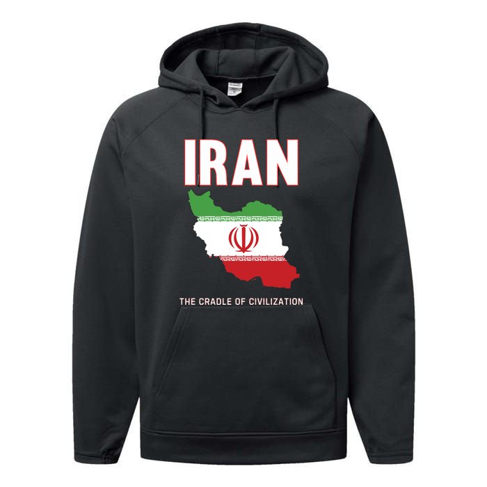 Iran Flag Map Iranian Pride Performance Fleece Hoodie