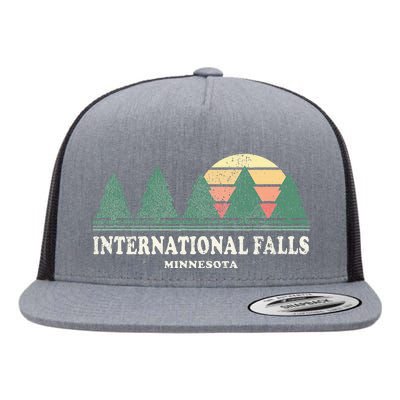 International Falls Mn Vintage Throwback Retro 70s Flat Bill Trucker Hat