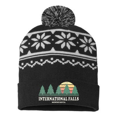 International Falls Mn Vintage Throwback Retro 70s USA-Made Snowflake Beanie