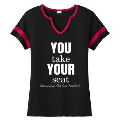 Instructions For Our President You Take Your Seat Biden's Cue Cards Ladies Halftime Notch Neck Tee