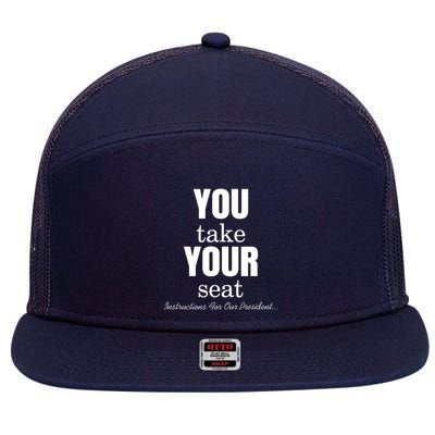 Instructions For Our President You Take Your Seat Biden's Cue Cards 7 Panel Mesh Trucker Snapback Hat