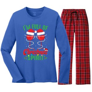 I'm Full Of Christmas Spirit Funny Wine Ing Xmas Party Funny Gift Women's Long Sleeve Flannel Pajama Set 