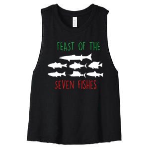 Italy Feast Of The Seven Fishes Italian Christmas Eve Women's Racerback Cropped Tank