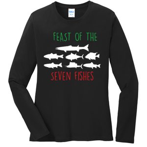 Italy Feast Of The Seven Fishes Italian Christmas Eve Ladies Long Sleeve Shirt