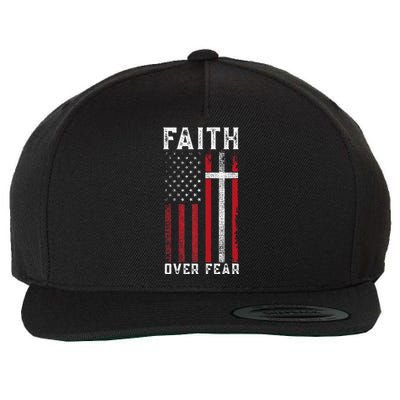 Inspirational Faith Over Fear USA Flag Christian Cross Jesus Wool Snapback Cap