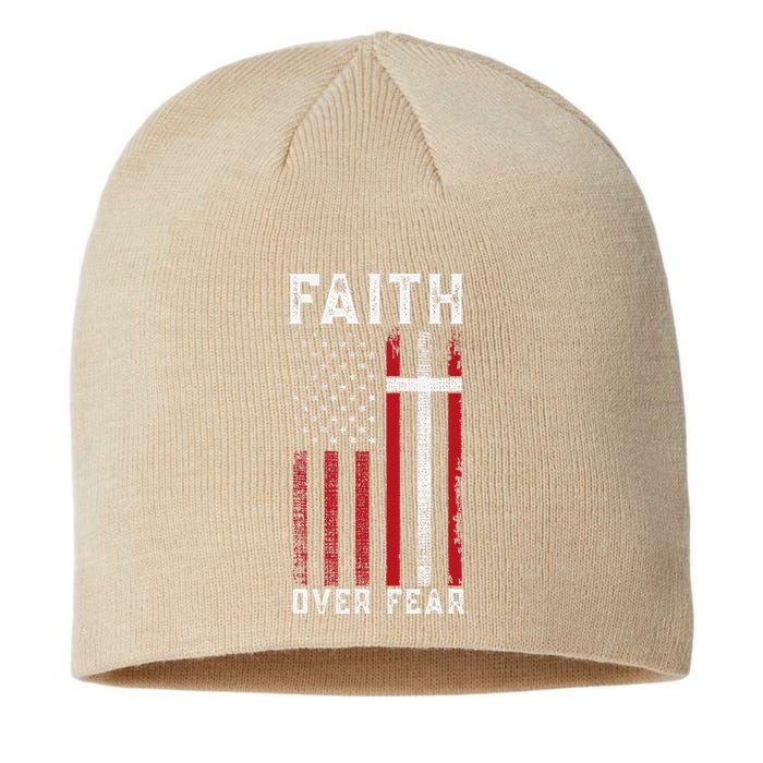 Inspirational Faith Over Fear USA Flag Christian Cross Jesus Sustainable Beanie