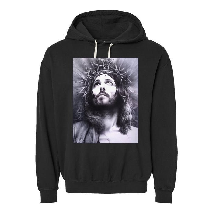 Image Face Of Jesus On A Cross With Crown Of Thorns Garment-Dyed Fleece Hoodie