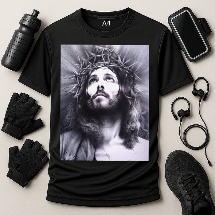 Image Face Of Jesus On A Cross With Crown Of Thorns Performance Shirt